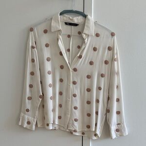Zara Cream and Brown Polka Dot Men's Shirt